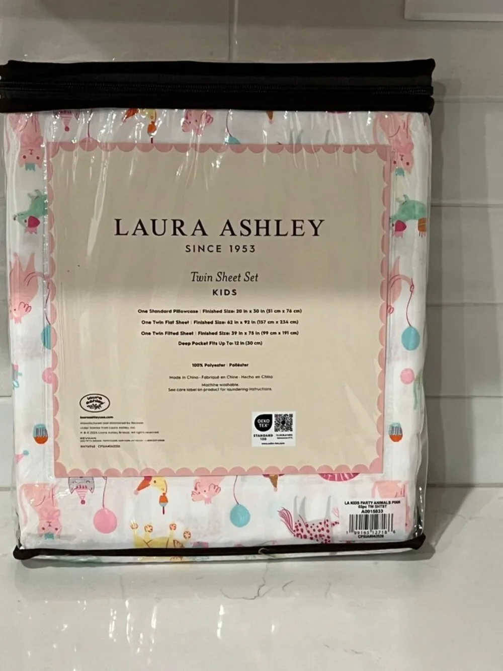 LAURA ASHLEY KIDS Twin White PARTY ANIMALS Sheet Set 3pc Dog Cat Pug Dachshund